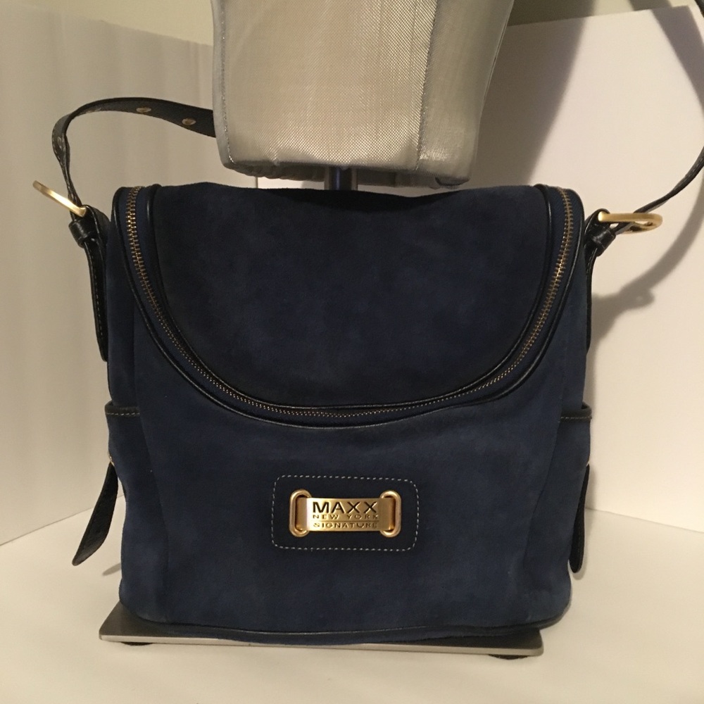 Maxx NY blue & black leather handbag